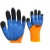 Перчатки акриловые утепленные с рифленым латексом ( оранжевые с синим, черные пальцы )
